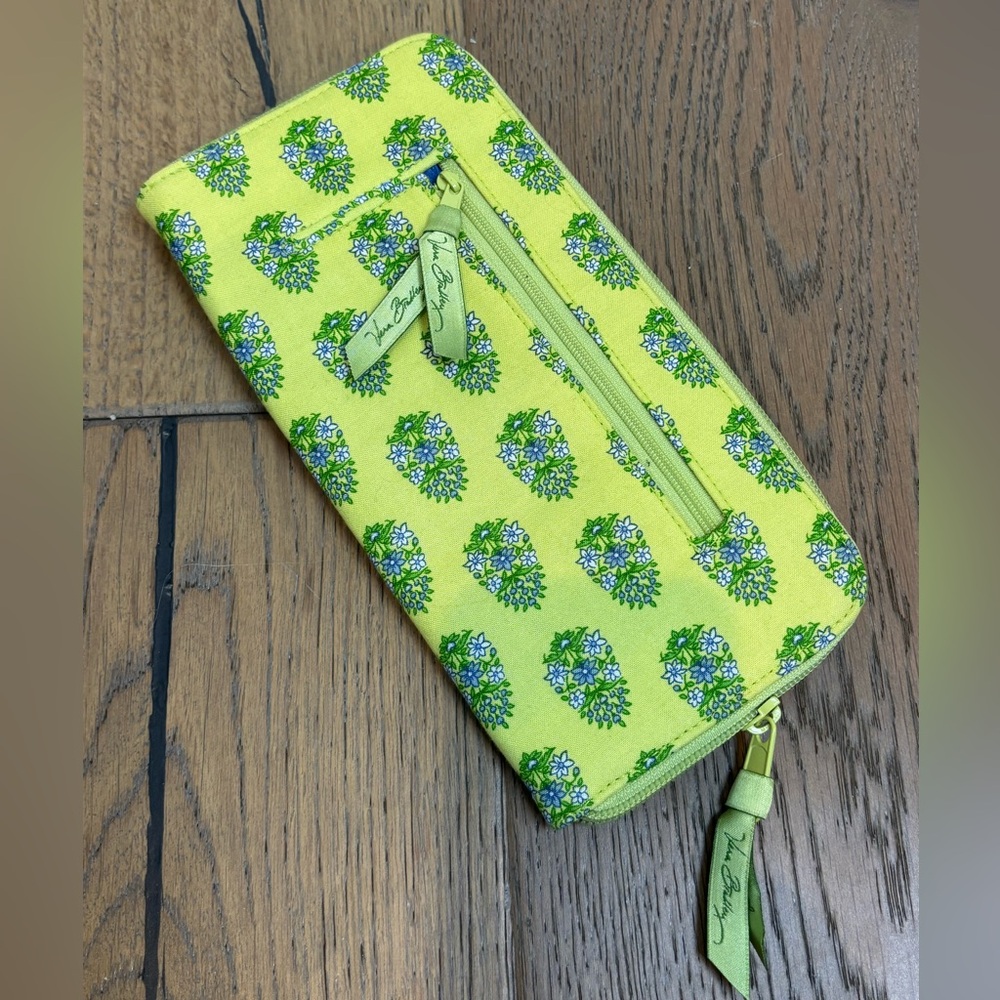 Vera Bradley Lime Yellow Floral Zip-Around Wallet